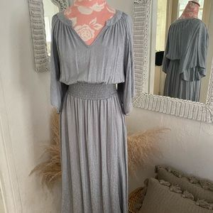 Final Touch Light Gray Midi Dress with Smocked Waist
